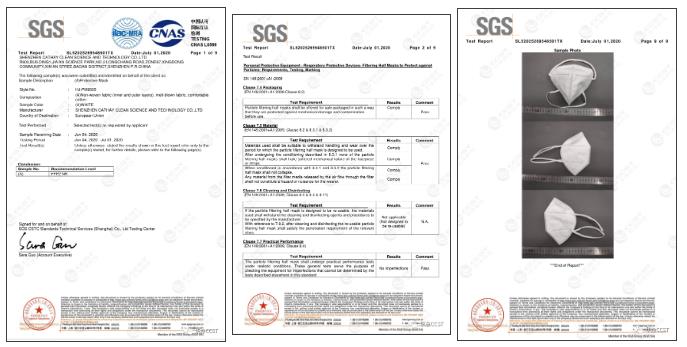 SGS CE-EN149 檢測報(bào)告（FFP2級別）